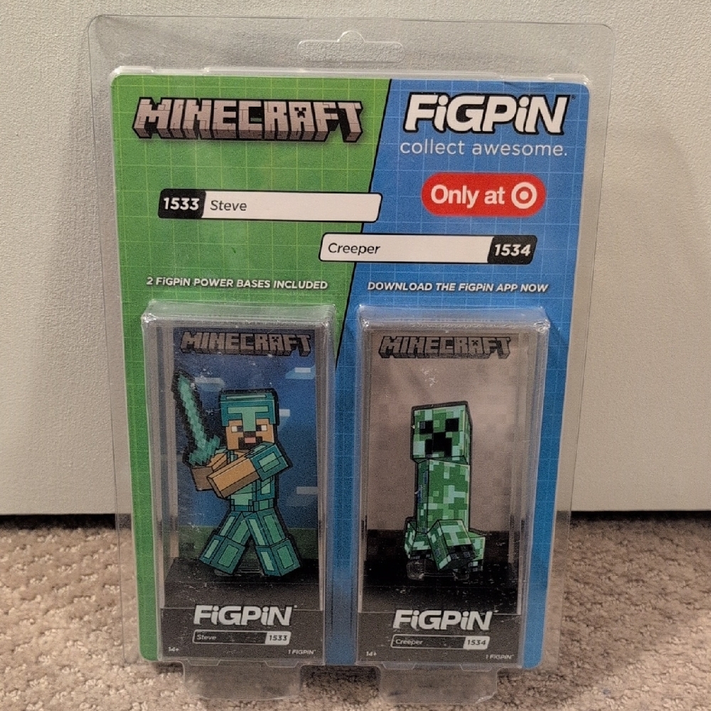 Minecraft Steve and Creeper FigPin Set NWT